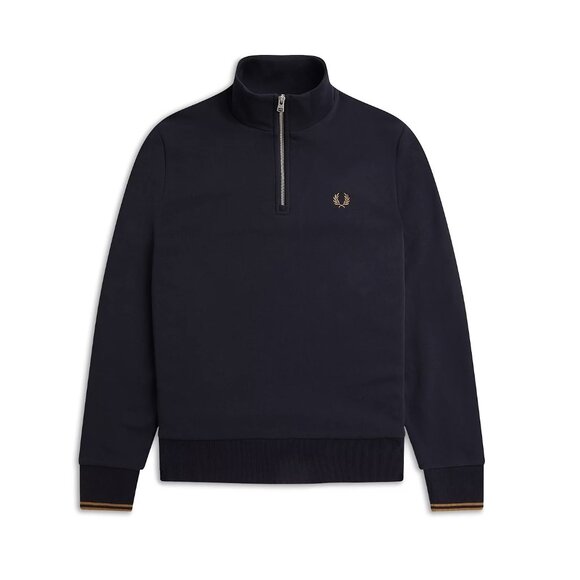◇FRED PERRY◇ Baseline Half Zip Sweatshirt Dark Caramel AFP Fred Perry Men's Long Sleeve Half Zip Tipped Sweatshirt Logo